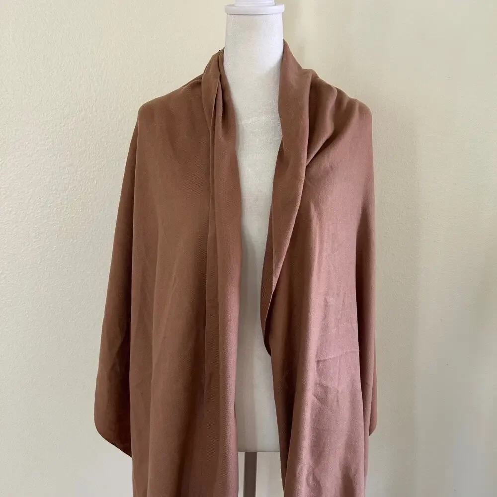 Womens Cashmere Blend Shawl Wrap Brown Fringe Soft Travel Quiet Luxury Scarf